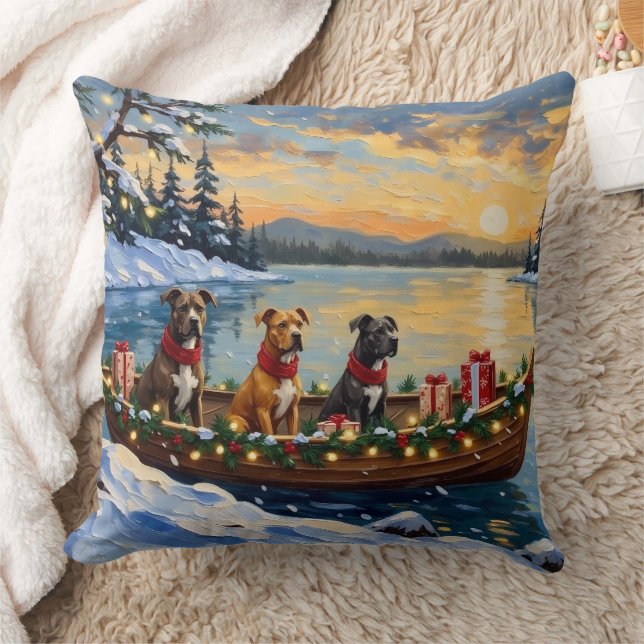 Pitbull-Weihnachtsboot-Feiertag Kissen (Decke)