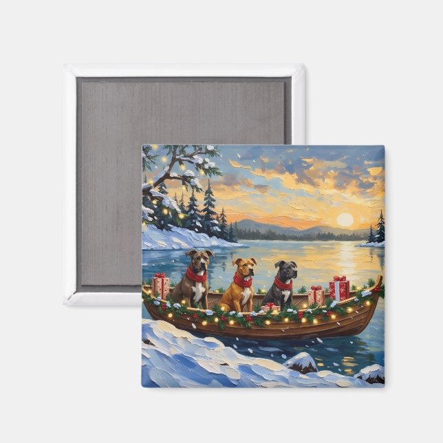 Pitbull-Weihnachtsboot-Feiertag Magnet (Vorderseite/Rückseite)