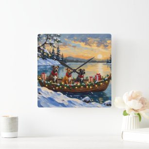 Pitbull-Weihnachtsboot-Feiertag Quadratische Wanduhr