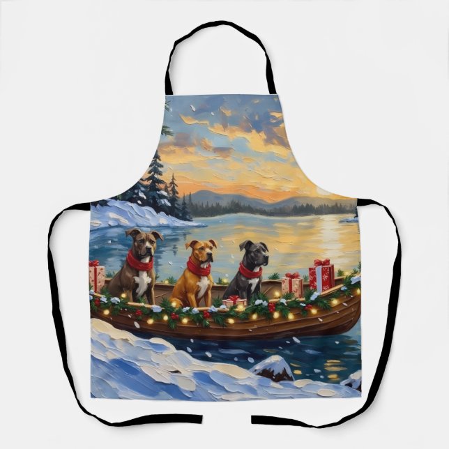 Pitbull-Weihnachtsboot-Feiertag Schürze (Vorderseite)