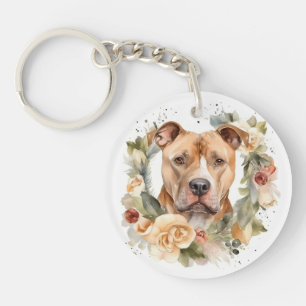 Pitbull-Weihnachtskranz Festlicher Hund Schlüsselanhänger