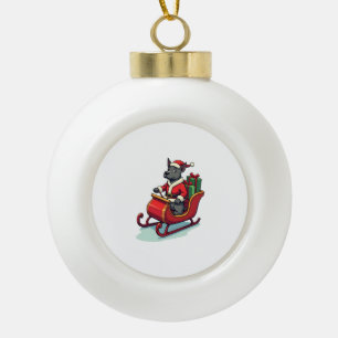 Pitbull Weihnachtsmann Fahrt Keramik Kugel-Ornament