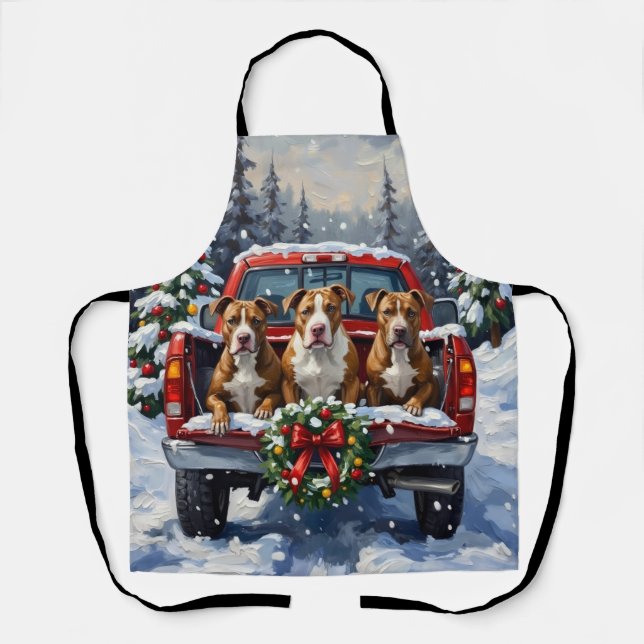 Pitbull Weihnachtsroter LKW Urlaub Schürze (Vorderseite)