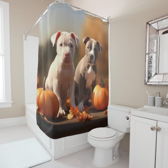 Pitbull Welpe Herbst Delight Pumpkin Duschvorhang (Beispiel)