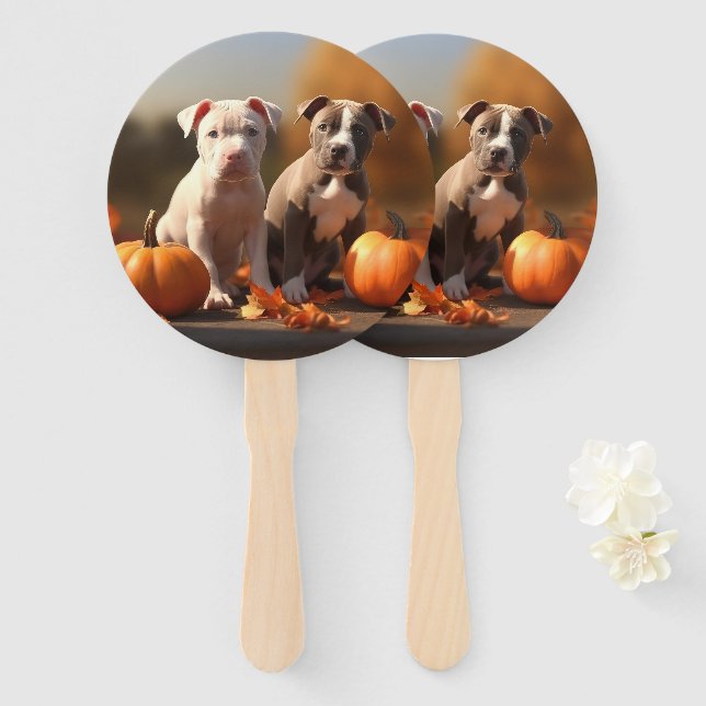 Pitbull Welpe Herbst Delight Pumpkin Fächer (Vorne und Hinten)