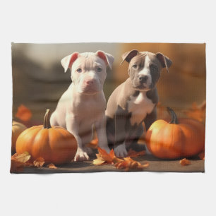 Pitbull-Welpe Herbstfreude Kürbis Geschirrtuch