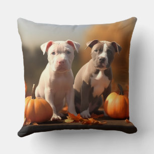 Pitbull-Welpe Herbstfreude Kürbis Kissen