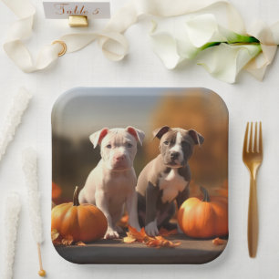 Pitbull Welpe Herbstfreude Kürbis Pappteller