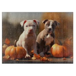 Pitbull-Welpe Herbstfreude Kürbis Schneidebrett