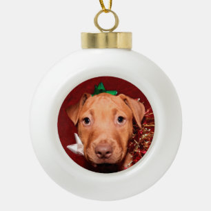 Pitbull Welpe Weihnachten Keramik Kugel-Ornament