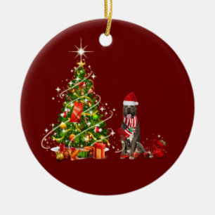 Pitbulle mit Hutschuh Weihnachten Keramik Ornament