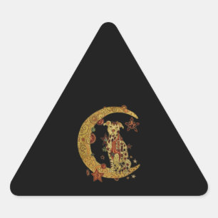 Pitbulle und Mond Dreieckiger Aufkleber