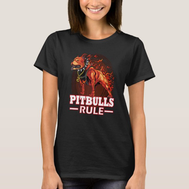 Pitbuls Rule Hell Fire Pitbull Hund T-Shirt (Vorderseite)