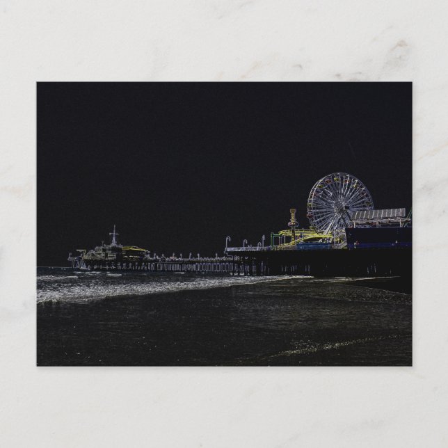 Pitch Black Neon Santa Monica Pier Postkarte (Vorderseite)