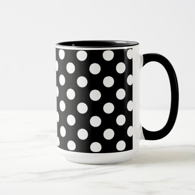 Pitch-Schwarz-Weiß-Polka-Punkte Tasse (Rechts)