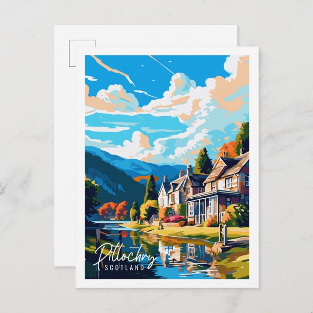 Pitlochry Scotland Vintage Illustration Postkarte (Vorne/Hinten)