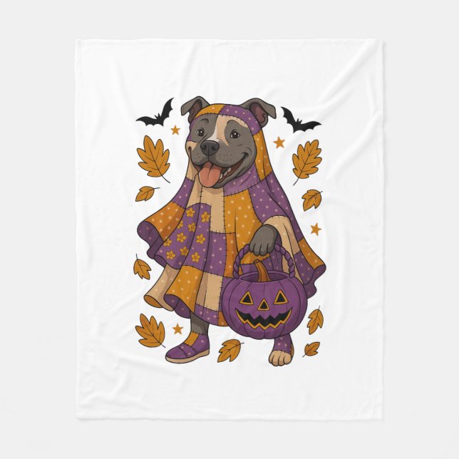 Pitpull-Hund-Geist Halloween Fleecedecke (Vorderseite)