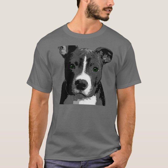 Pitt Bull Dog Big Green Eyes Picture Tee Shirt obe (Vorderseite)