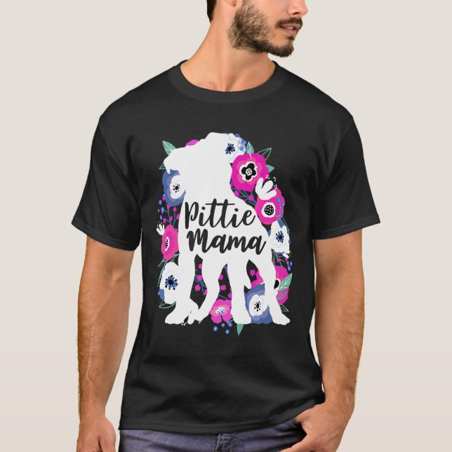Pittie Mama Floral Blume Pitbull Niedlich Pit Bull T-Shirt (Vorderseite)