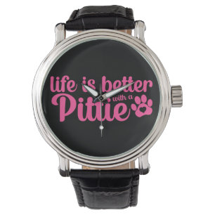 Pittie Mom Life is Better Dog Paw Pink Armbanduhr