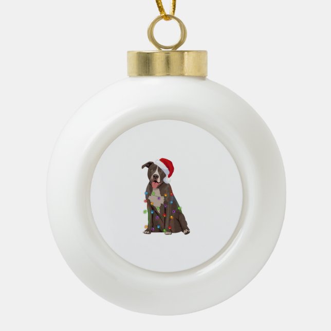 Pittie Pitbuli Weihnachtslicht Weihnachten Weihnac Keramik Kugel-Ornament (Vorderseite)