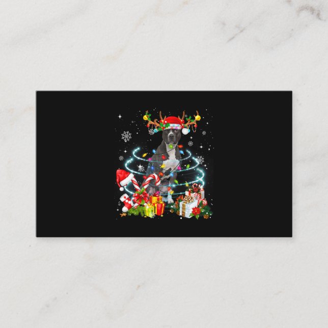 Pittie Reindeer Christmas Tree Lights Pajama Dog X Visitenkarte (Vorderseite)
