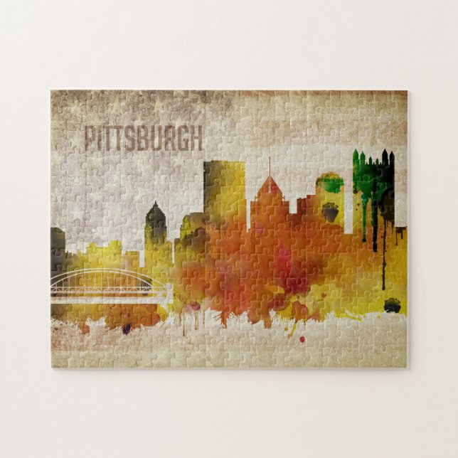 Pittsburgh, Aquarell-Stadt-Skyline PAs | Puzzle (Horizontal)