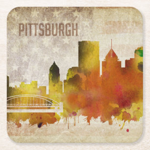 Pittsburgh, Aquarell-Stadt-Skyline PAs   Rechteckiger Pappuntersetzer