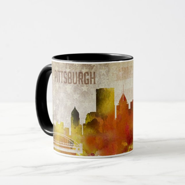 Pittsburgh, Aquarell-Stadt-Skyline PAs | Tasse (Vorderseite Links)