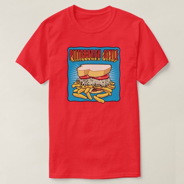 Pittsburgh-Art-Sandwich auf Blau T-Shirt (Design vorne)