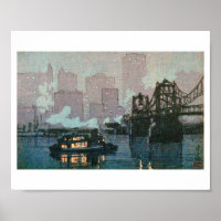 Pittsburgh bei Nacht, Hiroshi Yoshida, Woodcut