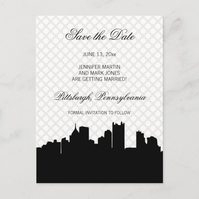 Pittsburgh Black and White Lace Save the Date Ankündigungspostkarte (Vorderseite)