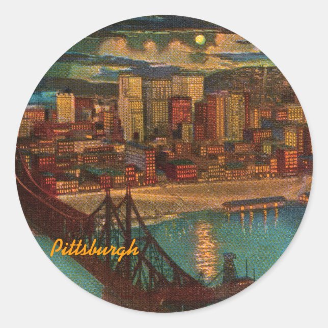 Pittsburgh by Moonlight Vintage Aufkleber (Vorderseite)