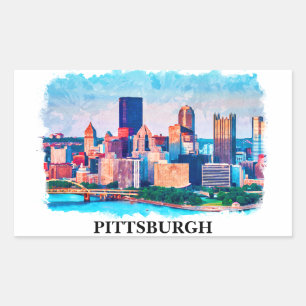 Pittsburgh Cityscape Aquarellbilder Rechteckiger Aufkleber