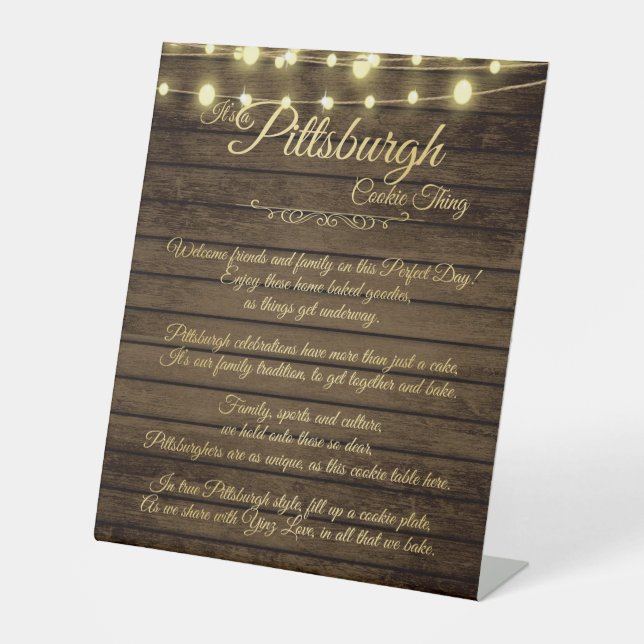 Pittsburgh Cookie Das rustikale Tafelzeichen Sockelschild (Vorderseite)