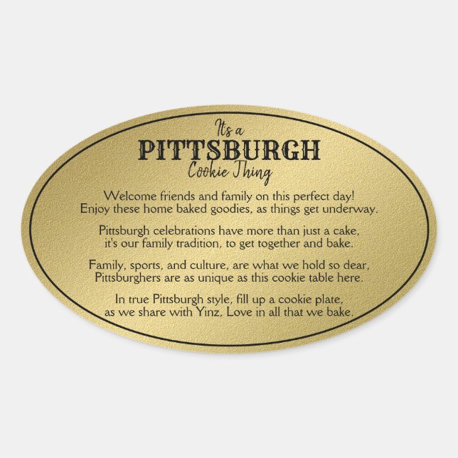 Pittsburgh Cookie Table Theme Gold Ovaler Aufkleber (Vorderseite)