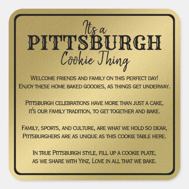 Pittsburgh Cookie Table Theme Gold Quadratischer Aufkleber (Vorderseite)