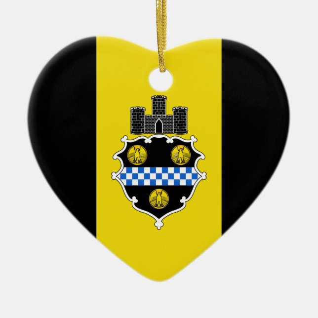 Pittsburgh-Flaggen-Herz Keramik Ornament (Vorne)