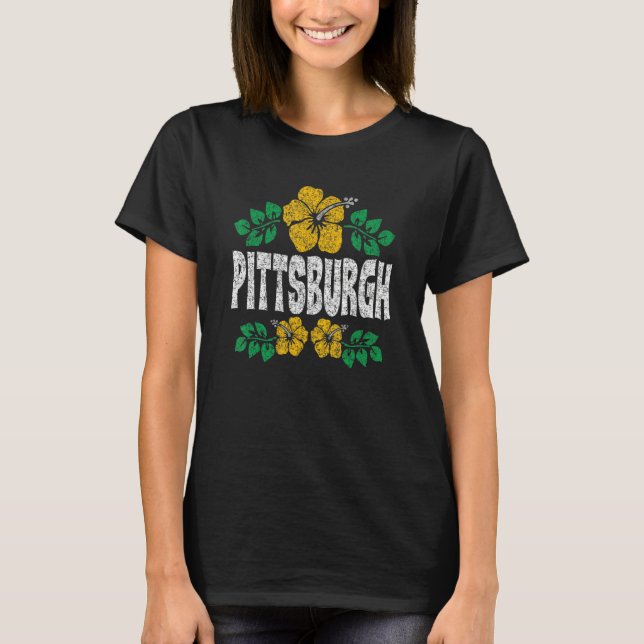 Pittsburgh Flowers Distressed Color Print T-Shirt (Vorderseite)