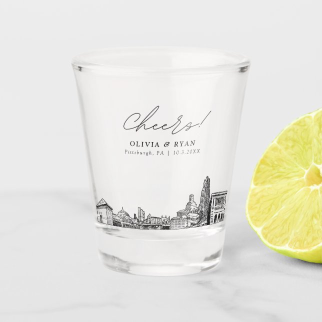 Pittsburgh Gastgeschenk Hochzeit Personalisiert Ch Schnapsglas (Vorderseite)
