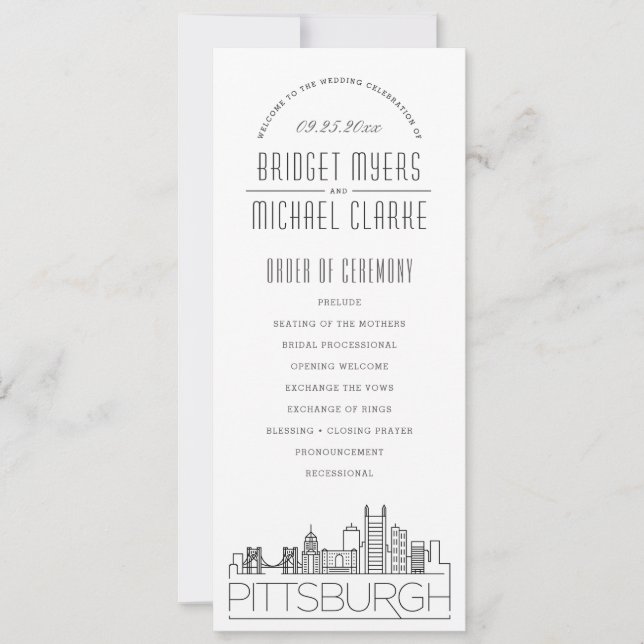 Pittsburgh | Modernes Hochzeitsprogramm für Deko Einladung (Vorderseite)