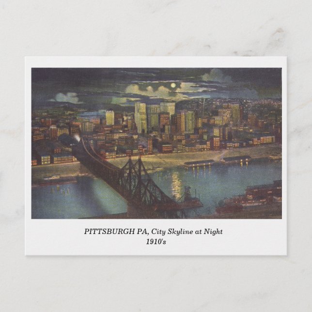 Pittsburgh PA, City Skyline bei Nachtalter Postkar Postkarte (Vorderseite)