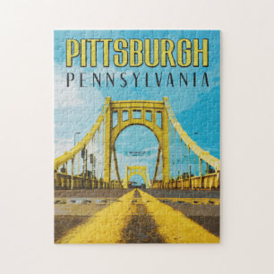 Pittsburgh, PA Gelbe Brücke Vintage Reise Puzzle