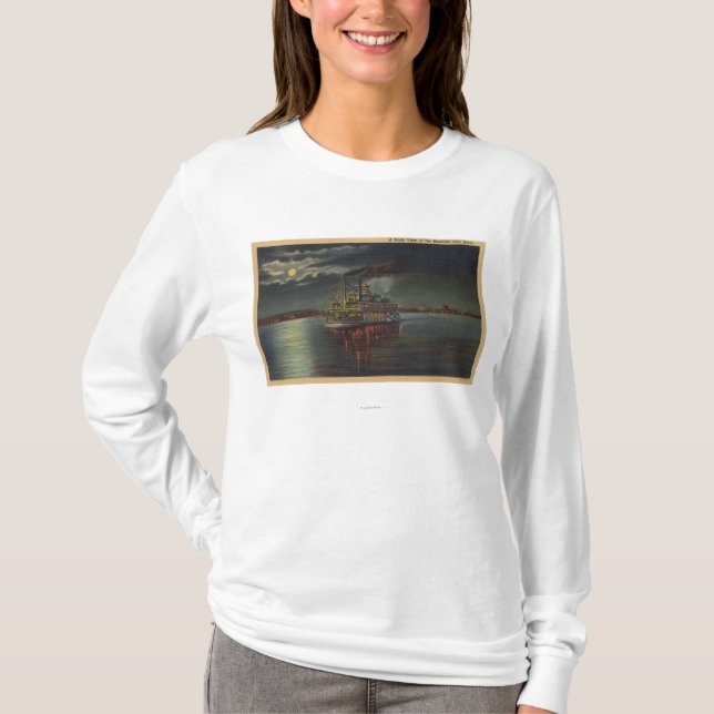 Pittsburgh, PA - Nachtansicht des Dampfers u. Ohio T-Shirt (Vorderseite)