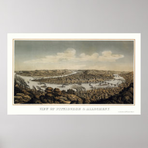Pittsburgh, PA Panoramic MAp. - 1874 Poster