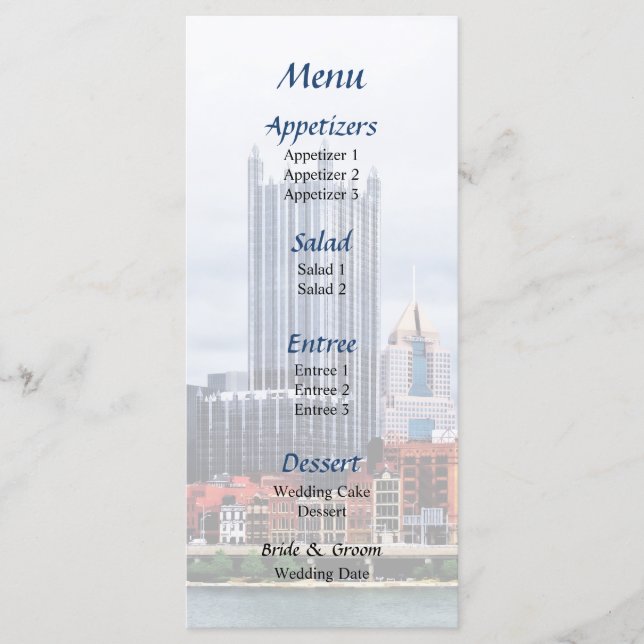 Pittsburgh PA Skyline Wedding Menu Menükarte (Vorderseite)