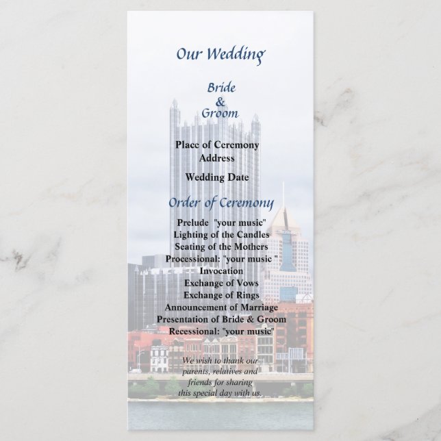 Pittsburgh PA Skyline Wedding Program Programm (Vorderseite)