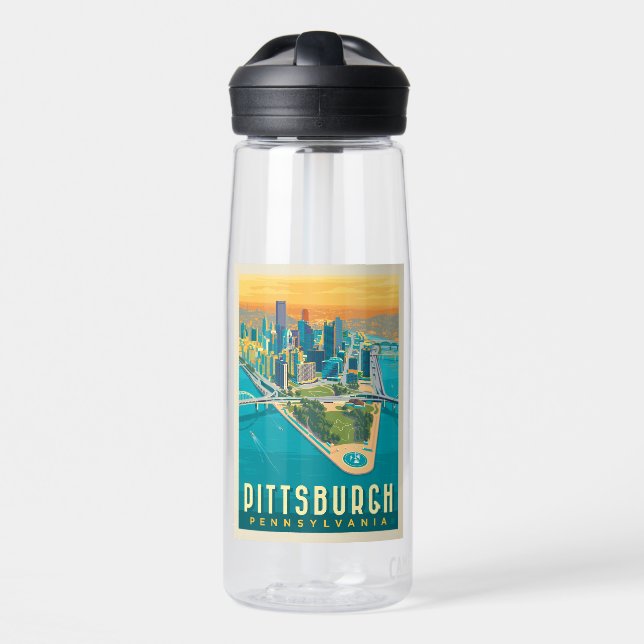 Pittsburgh, PA | Vogelperspektive Trinkflasche (Vorne)
