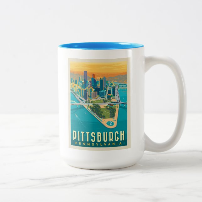 Pittsburgh, PA | Vogelperspektive Zweifarbige Tasse (Rechts)