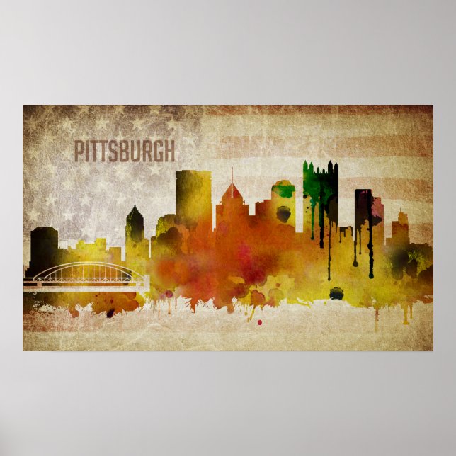 Pittsburgh, PA | Wasserfarbe Stadt Skyline Poster (Vorne)
